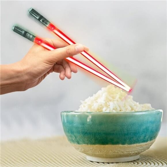 Light Sabert Chop Sticks LED Glowing Reusable Sushi Noodles Chinese Red - Picture 1 of 8